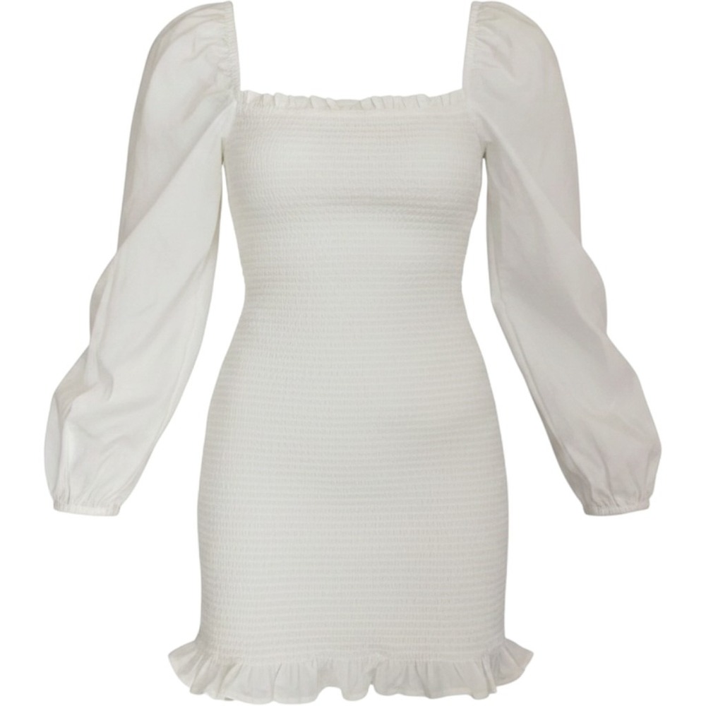 Aritzia Wilfred Maelys Smocked Puff Sleeve Mini Dress White 73157